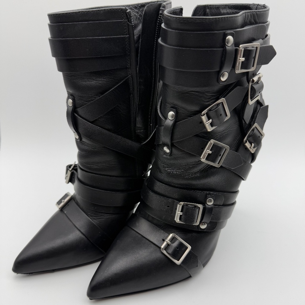 INSANE YSL MOTO BUCKLED STRAPPY ANKLE BOOTIES SIZE 40.5